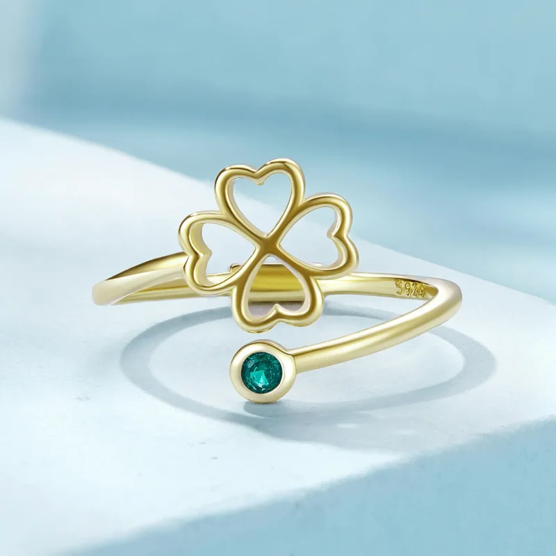 (image for) Pandora Style Golden four leaf clover open ring - SCR843-B - View 3