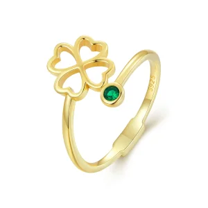 (image for) Pandora Style Golden four leaf clover open ring - SCR843-B
