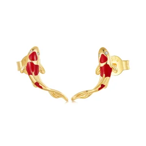 Pandora Style Golden Koi-Silver Studs Earrings - SCE812-B (image for) Pandora Style Golden Koi-Silver Studs Earrings - SCE812-B