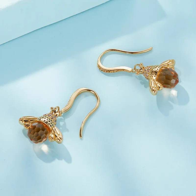 (image for) Pandora Style Golden Little Bee Dangle Earrings - SCE149-B - View 4