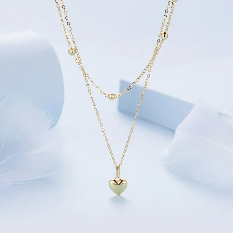 (image for) Pandora Style Golden Love Heart Beaded Necklace - BSN168-B - View 2