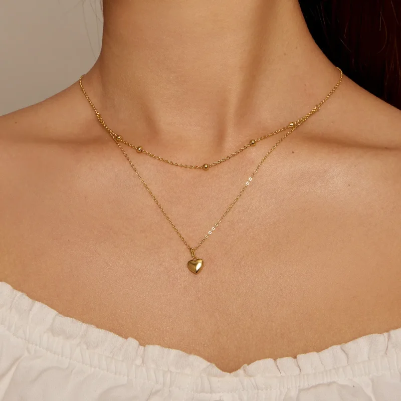 (image for) Pandora Style Golden Love Heart Beaded Necklace - BSN168-B - View 4