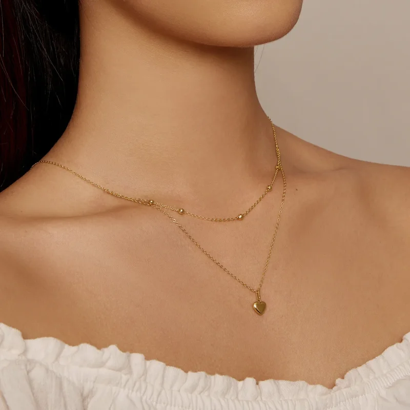 (image for) Pandora Style Golden Love Heart Beaded Necklace - BSN168-B - View 5