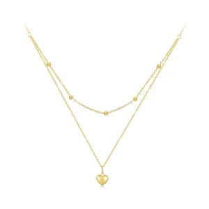 Pandora Style Golden Love Heart Beaded Necklace - BSN168-B (image for) Pandora Style Golden Love Heart Beaded Necklace - BSN168-B