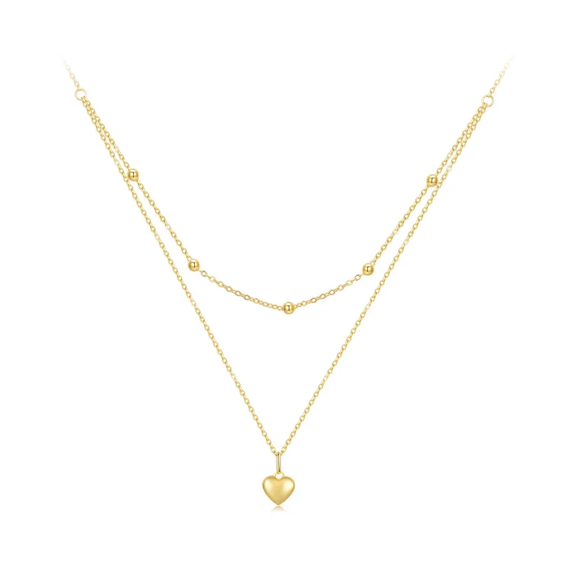 (image for) Pandora Style Golden Love Heart Beaded Necklace - BSN168-B