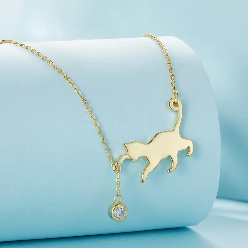 (image for) Pandora Style Golden Naughty Kitten Necklace - SCN232-B - View 3