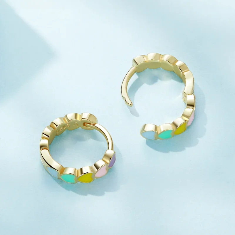 (image for) Pandora Style Golden Rainbow Love Hoop Earrings - SCE909-B - View 3