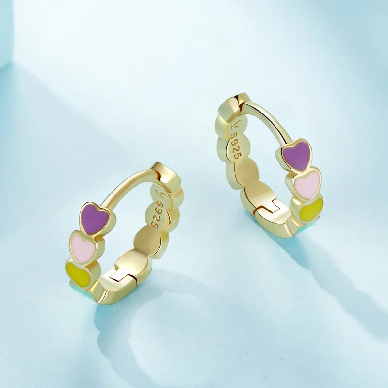(image for) Pandora Style Golden Rainbow Love Hoop Earrings - SCE909-B - View 4