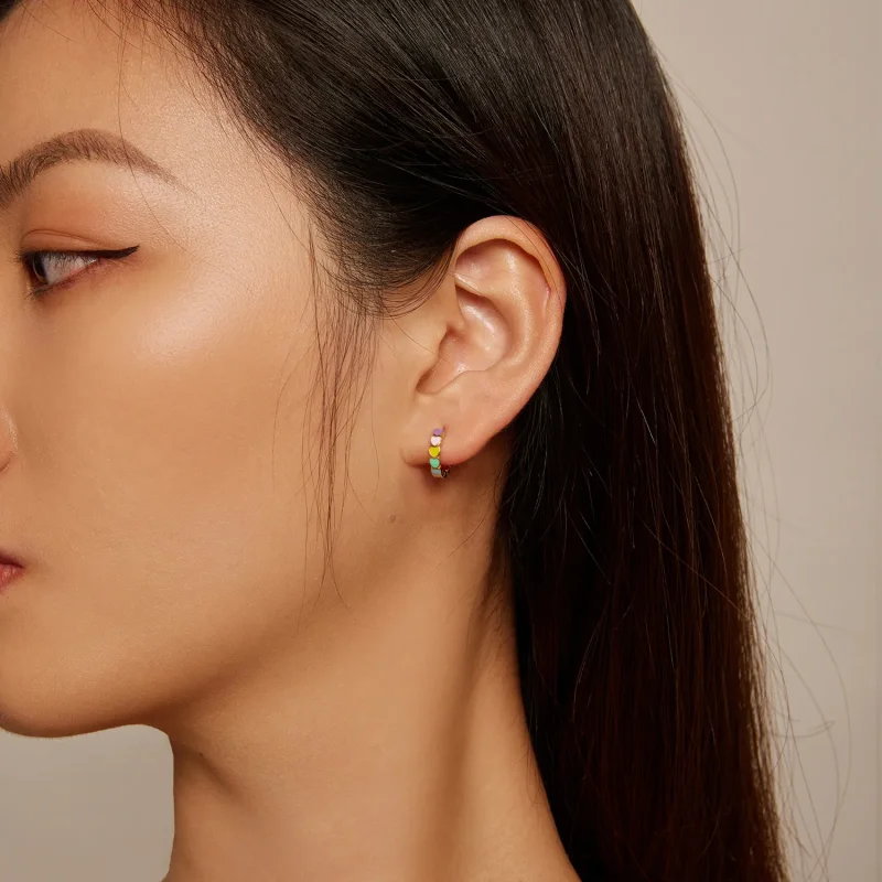 (image for) Pandora Style Golden Rainbow Love Hoop Earrings - SCE909-B - View 5