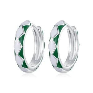 Pandora Style Green and white diamond pattern Hoop Earrings - SCE1611-GN (image for) Pandora Style Green and white diamond pattern Hoop Earrings - SCE1611-GN