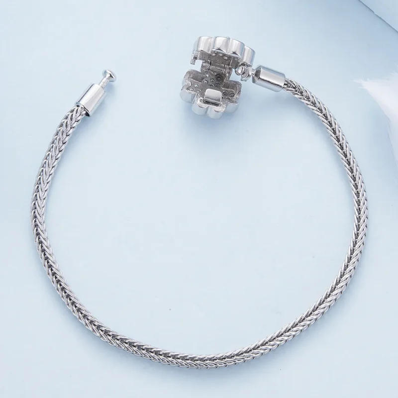 (image for) Pandora Style Green Zircon Lucky Four Leaf Clover Chain Bracelet - BSB119 - View 4