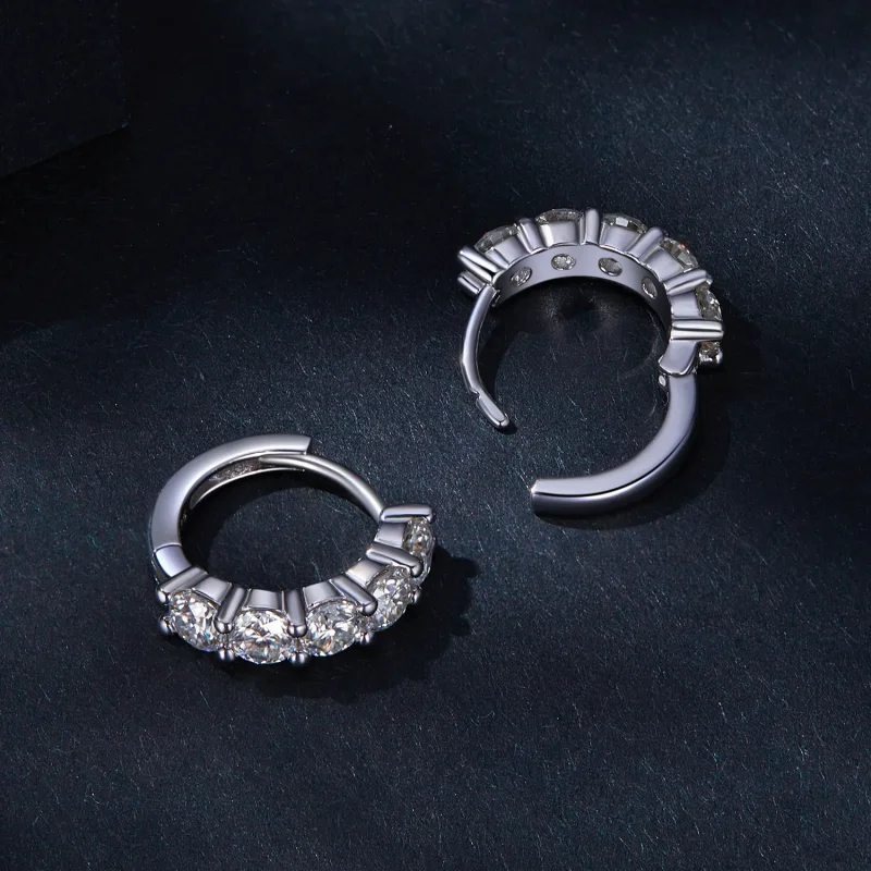 (image for) Pandora Style Half Hoop Moissanite Diamond Hoop Earrings - MSE033 - View 4