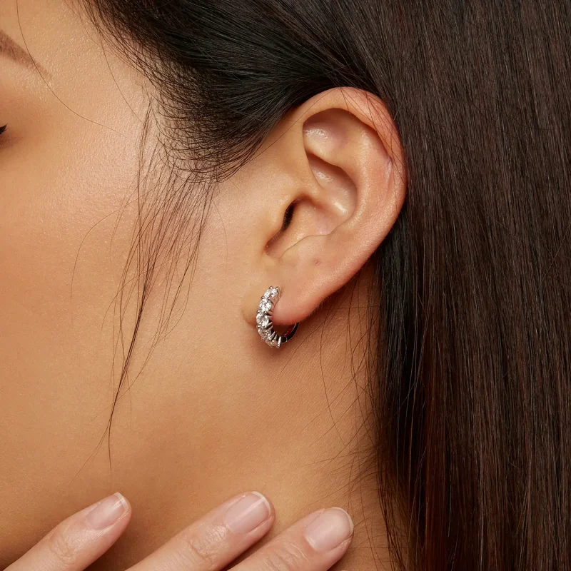 (image for) Pandora Style Half Hoop Moissanite Diamond Hoop Earrings - MSE033 - View 7