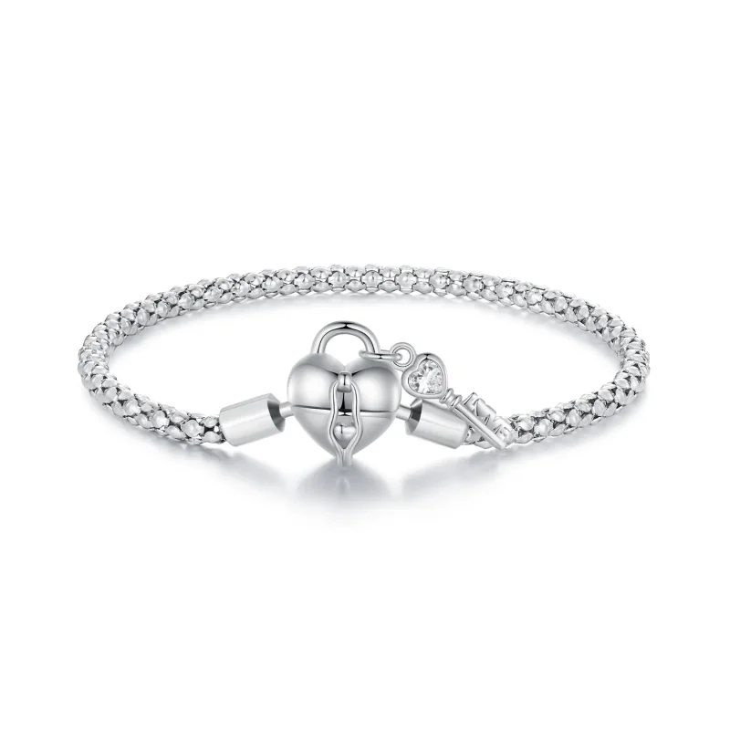 (image for) Pandora Style Heart Lock Key Chain Bracelet - SCB259