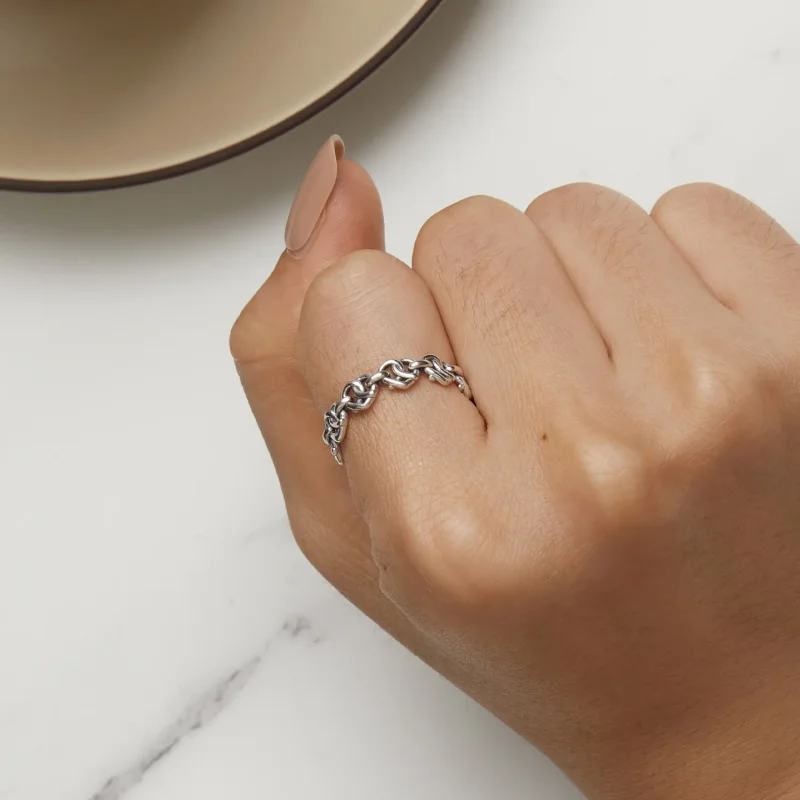 (image for) Pandora Style Heart Shape Chain Ring - SCR963 - View 6