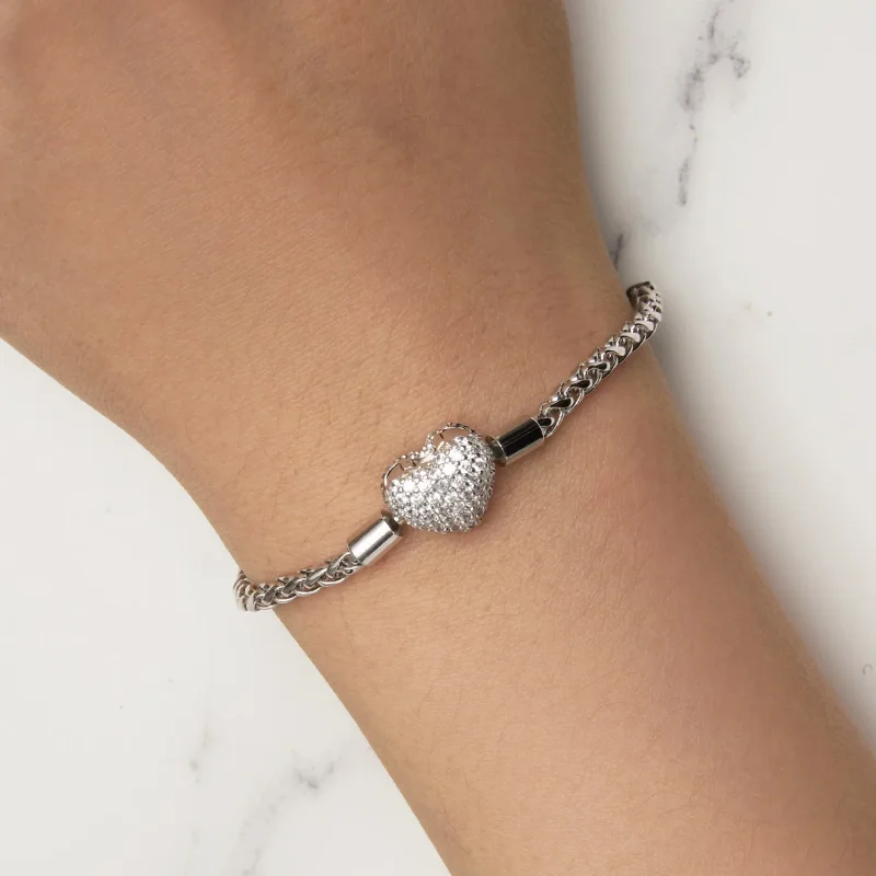 (image for) Pandora Style Heart Shape Sparkling Chain Bracelet - BSB133 - View 5