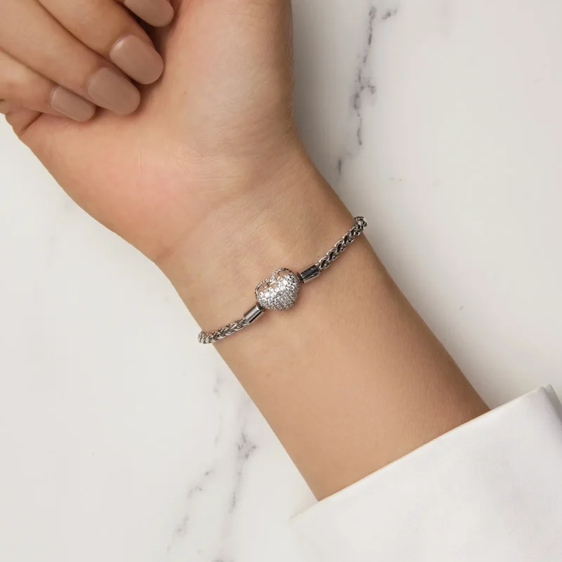(image for) Pandora Style Heart Shape Sparkling Chain Bracelet - BSB133 - View 6