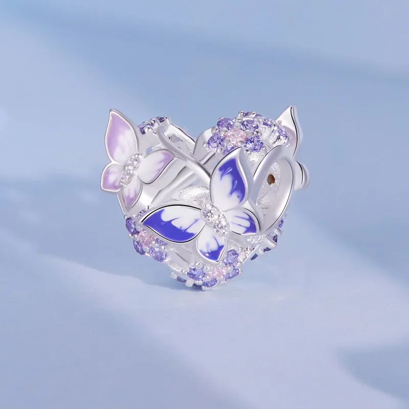 (image for) Pandora Style Heart Shaped Butterfly Charm - SCC2464 - View 2