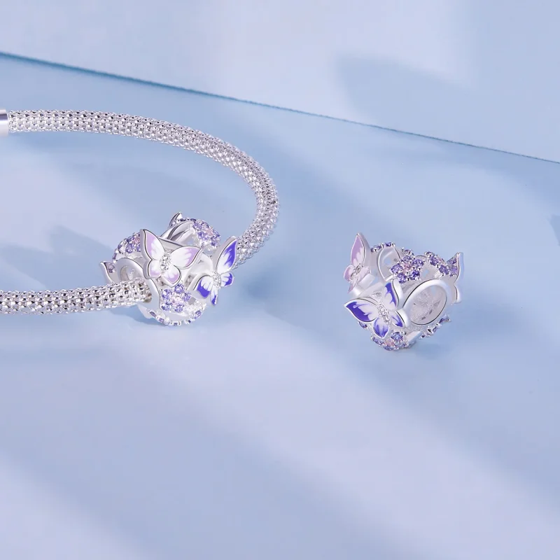 (image for) Pandora Style Heart Shaped Butterfly Charm - SCC2464 - View 4