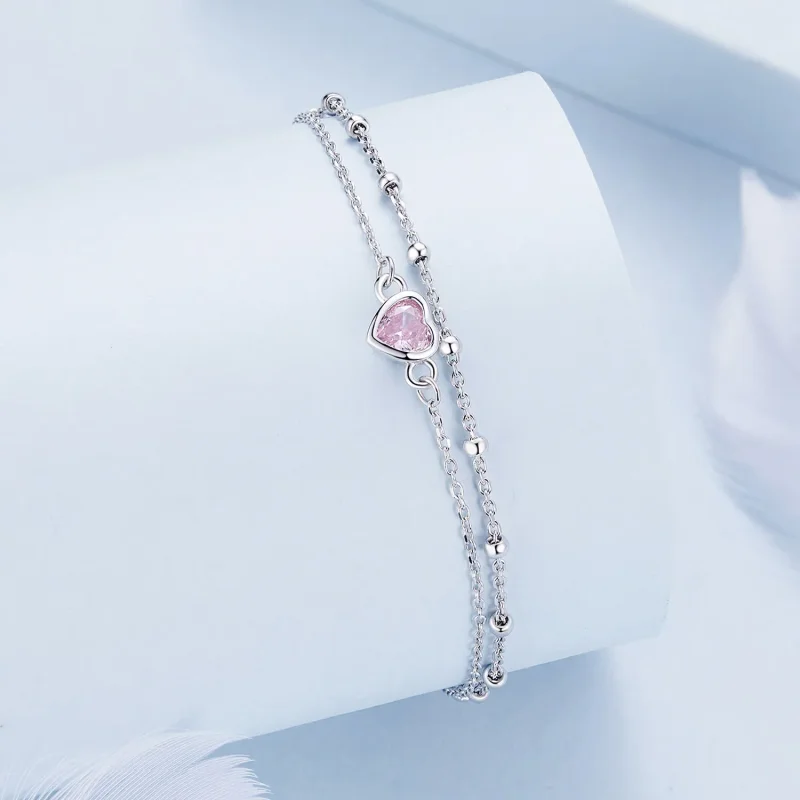 (image for) Pandora Style Heart Shaped Double Layer Chain Bracelet - BSB152 - View 2
