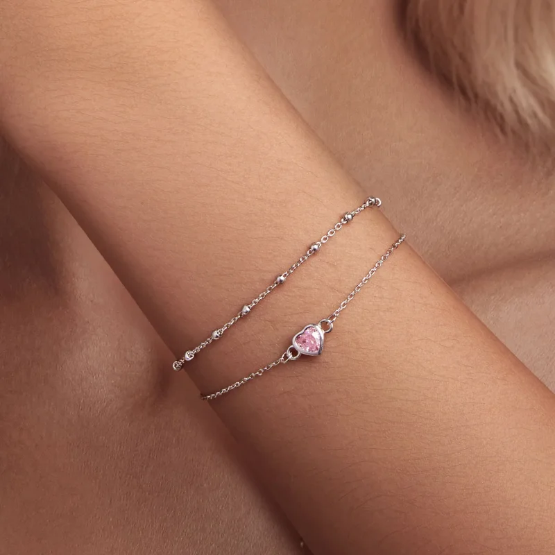 (image for) Pandora Style Heart Shaped Double Layer Chain Bracelet - BSB152 - View 5