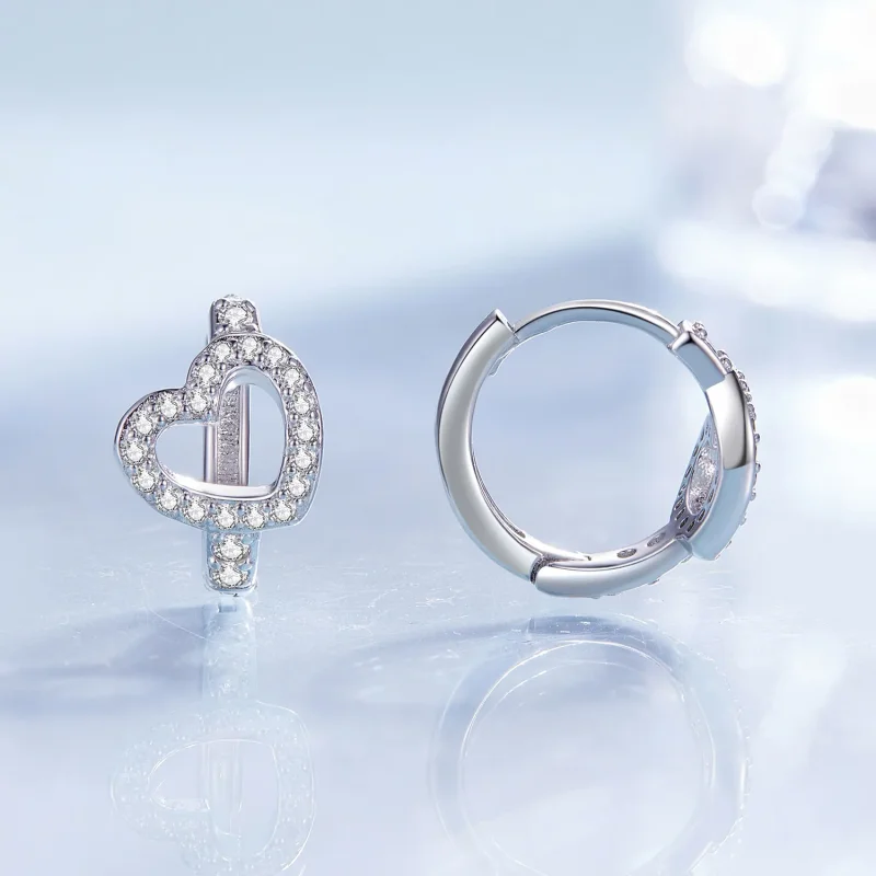 (image for) Pandora Style Heart-Shaped Hoop Earrings - BSE879 - View 2
