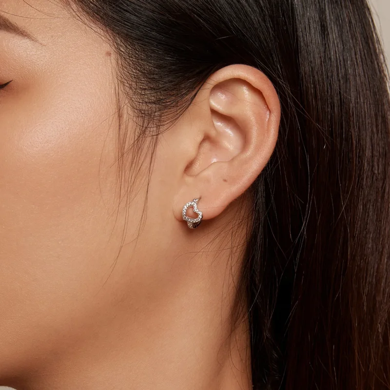 (image for) Pandora Style Heart-Shaped Hoop Earrings - BSE879 - View 5