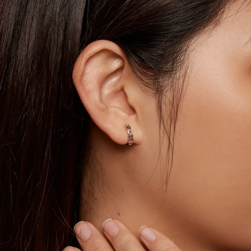 (image for) Pandora Style Heart-Shaped Hoop Earrings - BSE880 - View 6