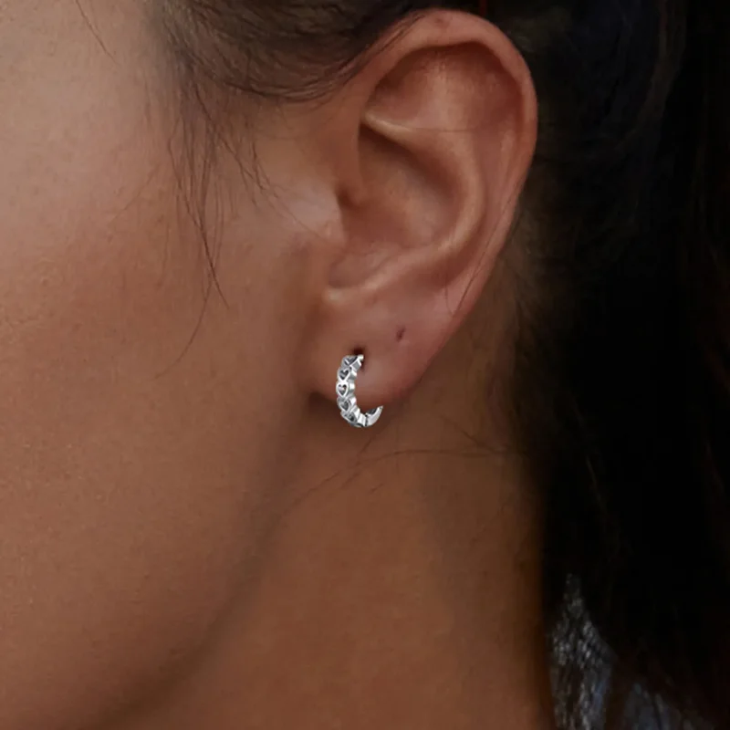 (image for) Pandora Style Heart-Shaped Hoop Earrings - BSE880 - View 9