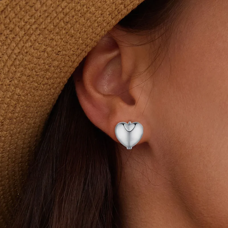(image for) Pandora Style Heart-Shaped Hoop Earrings - BSE905 - View 5