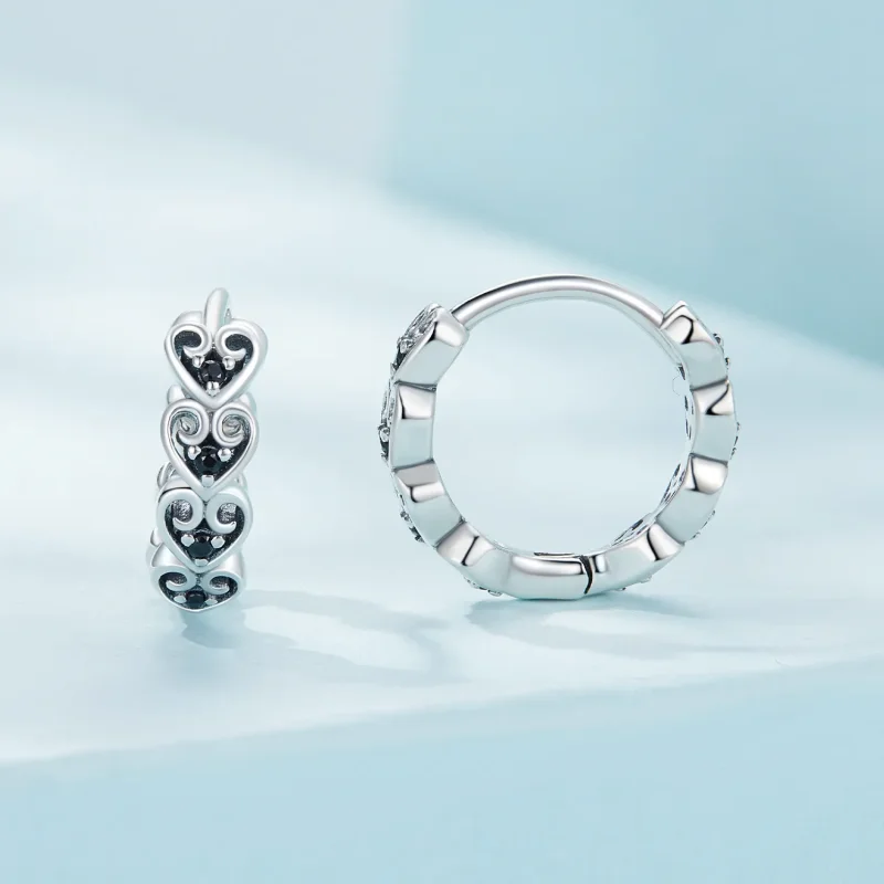 (image for) Pandora Style Heart-Shaped Hoop Earrings - SCE1613 - View 2