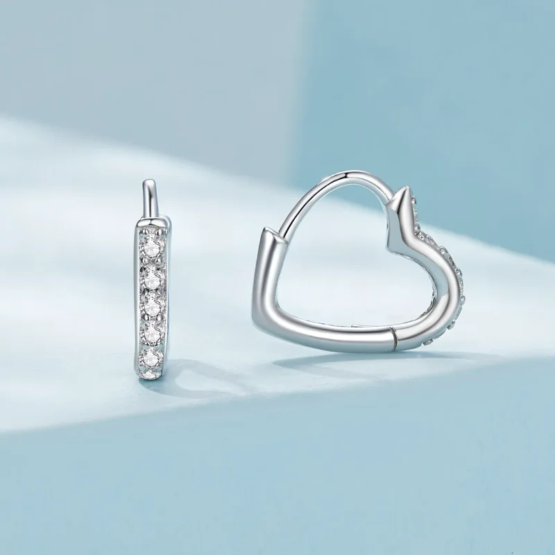 (image for) Pandora Style Heart-Shaped Hoop Earrings - SCE1626 - View 2