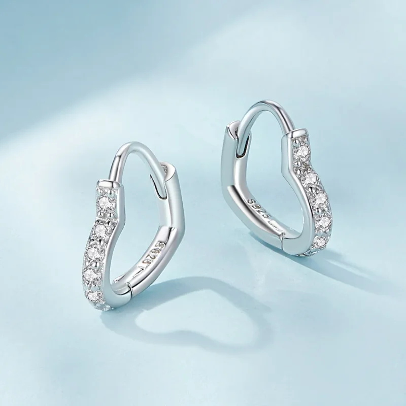 (image for) Pandora Style Heart-Shaped Hoop Earrings - SCE1626 - View 3