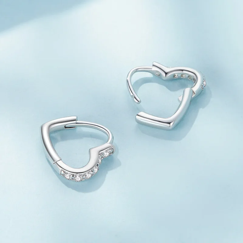 (image for) Pandora Style Heart-Shaped Hoop Earrings - SCE1626 - View 4