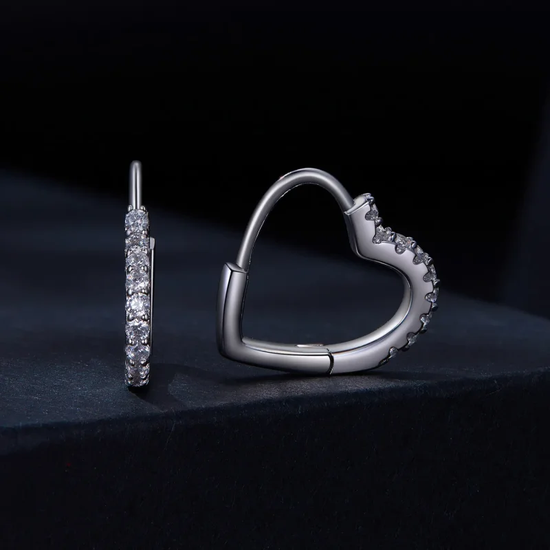 (image for) Pandora Style Heart-Shaped Moissanite Hoop Earrings(One Certificate) - MSE035 - View 2