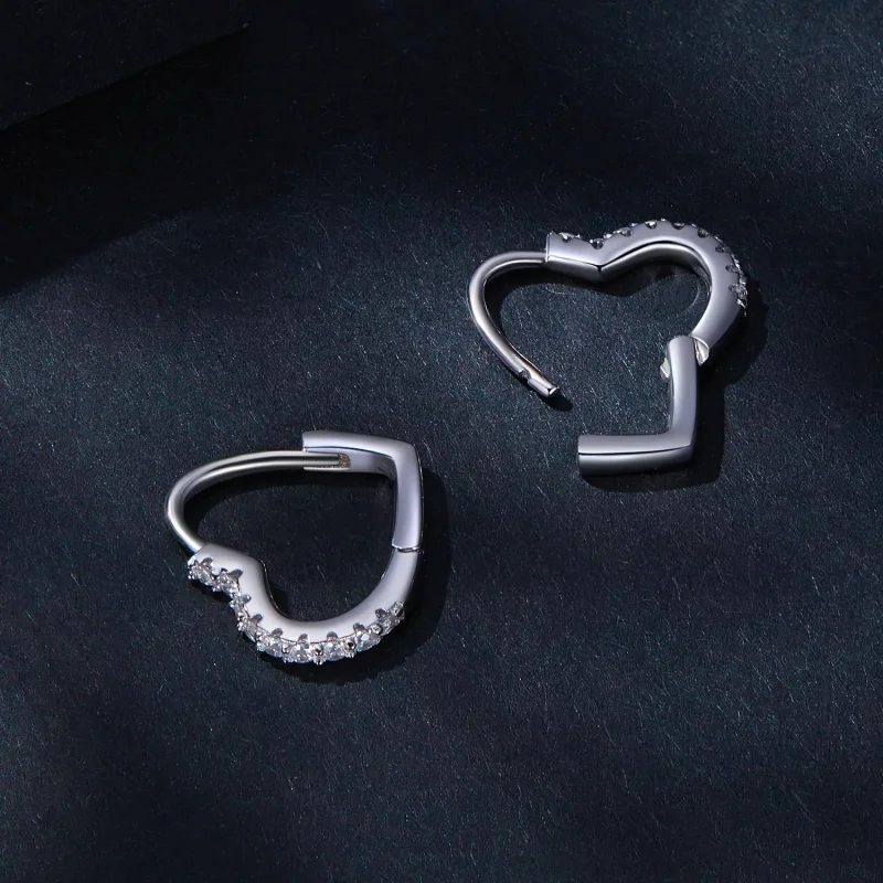(image for) Pandora Style Heart-Shaped Moissanite Hoop Earrings(One Certificate) - MSE035 - View 4