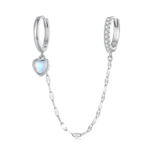 Pandora Style Heart Shaped Moonstone Chain Double Hoop Earrings - BSE809 (image for) Pandora Style Heart Shaped Moonstone Chain Double Hoop Earrings - BSE809
