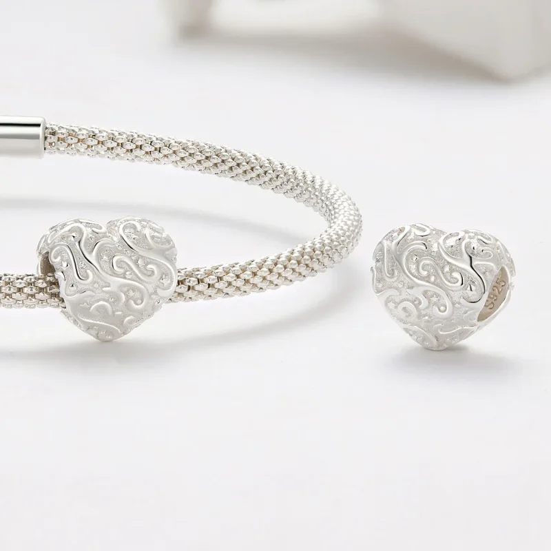 (image for) Pandora Style Heart-Shaped Pattern Charm - SCC2618 - View 4