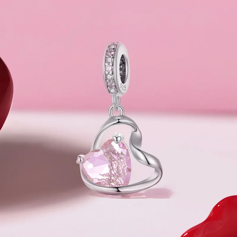 (image for) Pandora Style Heart Shaped Ribbon Dangle - BSC922 - View 2