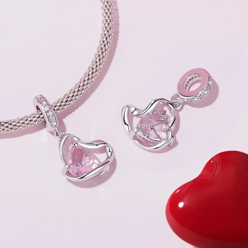 (image for) Pandora Style Heart Shaped Ribbon Dangle - BSC922 - View 4