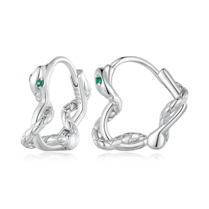 Pandora Style Heart-Shaped Spirit Snake Hoop Earrings - BSE911 (image for) Pandora Style Heart-Shaped Spirit Snake Hoop Earrings - BSE911