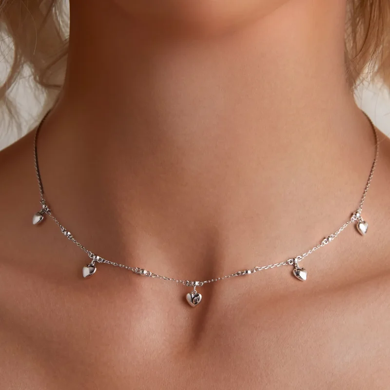 (image for) Pandora Style Heart-Shaped Tassel Necklace Choker - BSN359 - View 6