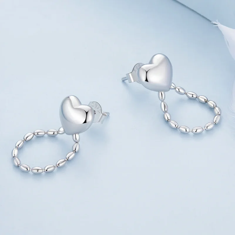 (image for) Pandora Style Heart-Shaped Tassels Dangle Earrings - BSE825 - View 4