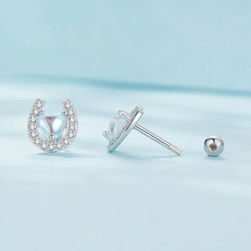 (image for) Pandora Style Horseshoe Round Ear Plugs Studs Earrings - SCE1612 - View 4