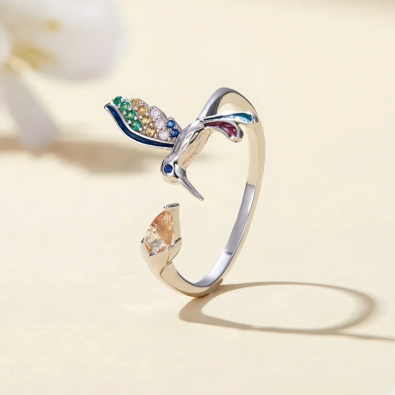 (image for) Pandora Style Hummingbird Open Ring - BSR391 - View 2