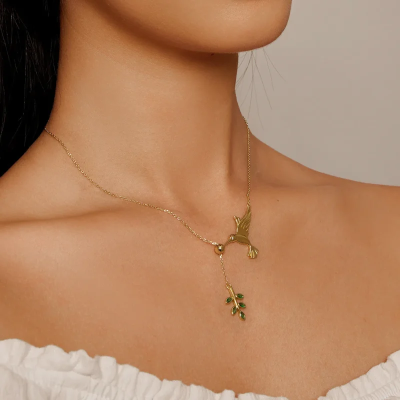 (image for) Pandora Style Hummingbird's Greetings-925 Silver Necklace - SCN217-B - View 5