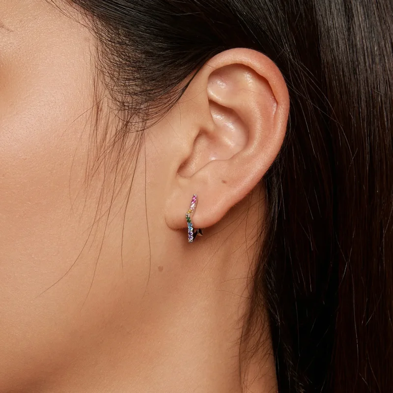 (image for) Pandora Style Iridescent Stars Hoop Earrings - SCE1627 - View 5