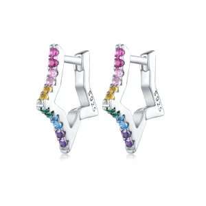 Pandora Style Iridescent Stars Hoop Earrings - SCE1627 (image for) Pandora Style Iridescent Stars Hoop Earrings - SCE1627