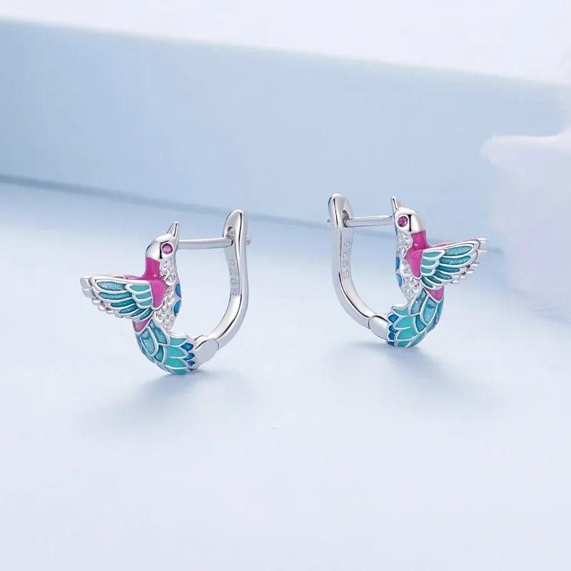 (image for) Pandora Style Kingfisher Hoop Earrings - BSE899 - View 3