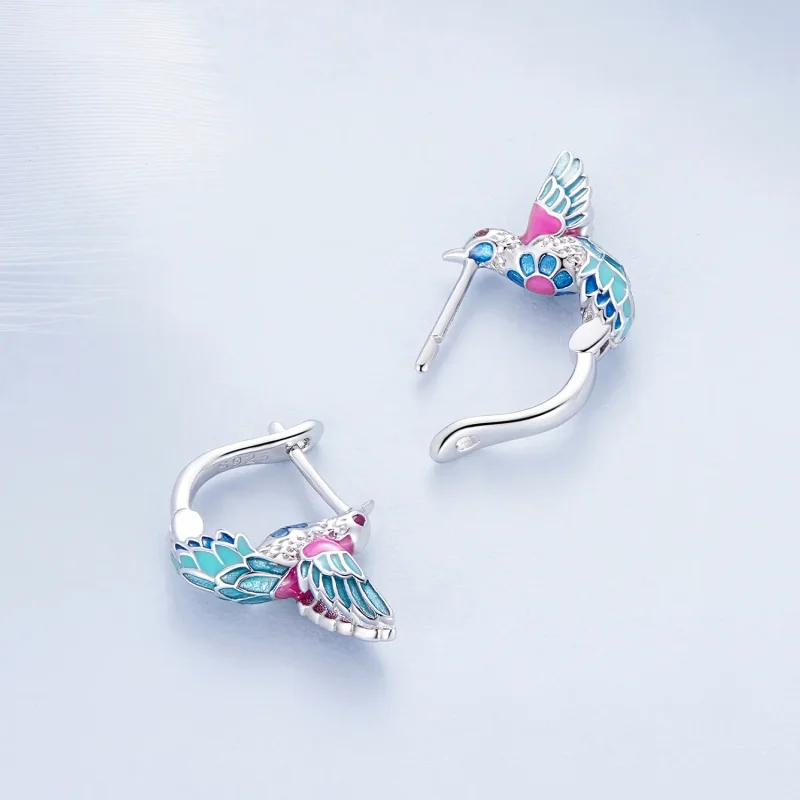 (image for) Pandora Style Kingfisher Hoop Earrings - BSE899 - View 4